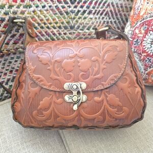 Patricia Nash Embossed Folklore Michaela Tan Leather Shoulder Bag